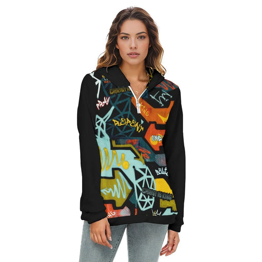 GRAFFITI GOD Borg Fleece Half Zip Hoodie