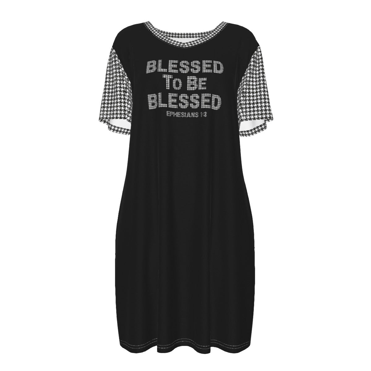 BLESSED TO BE BLESSED Ephesians 1:3 Houndstooth Pattern Cotton Dress