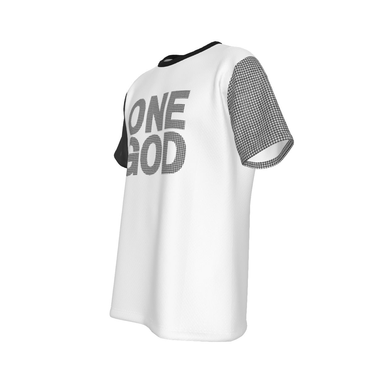 ONE GOD 1 Timothy 2:5 Houndstooth Print Sleeve Black T Shirt