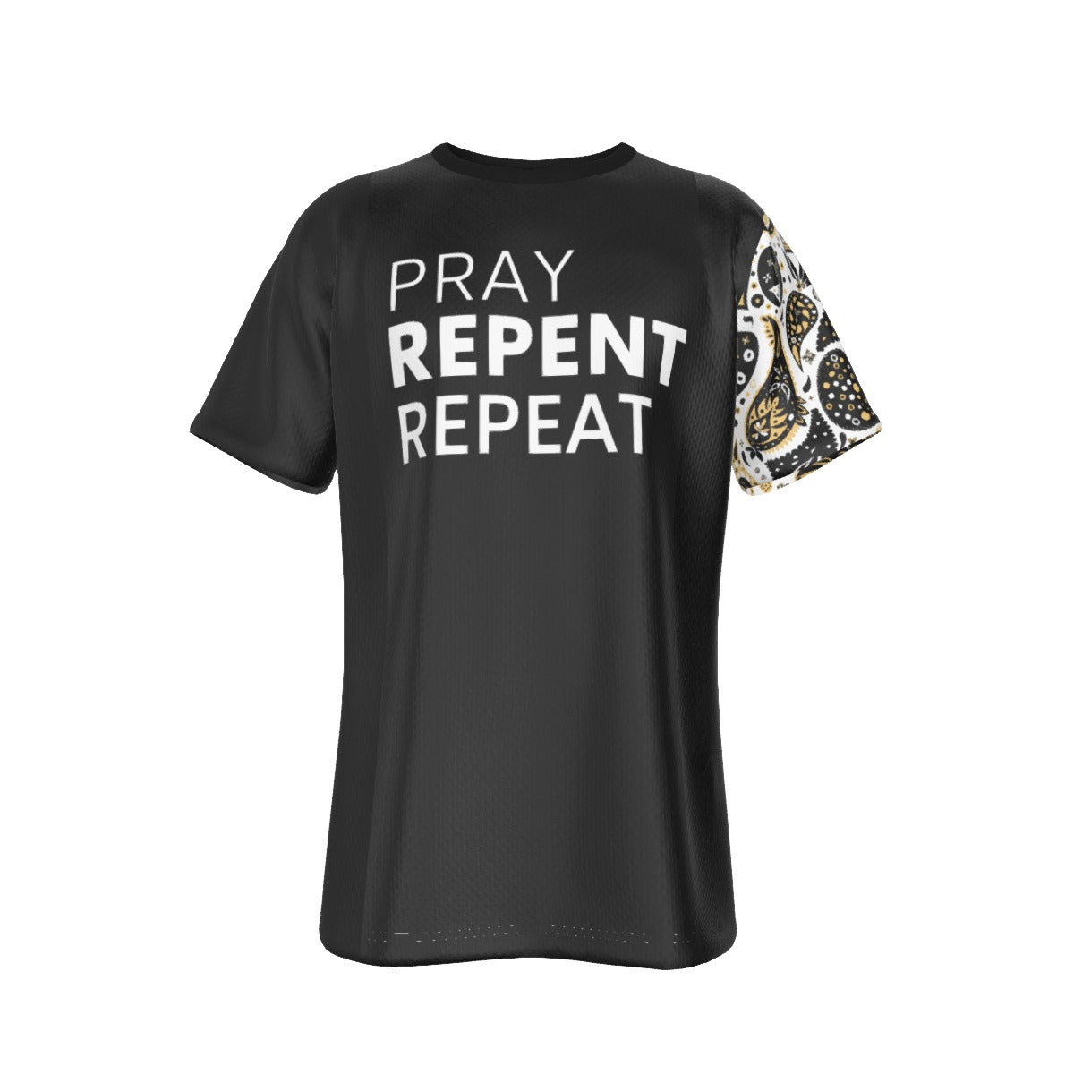 PRAY REPENT REPEAT 2 Chronicles 7:14 Paisley Sleeve Black T Shirt