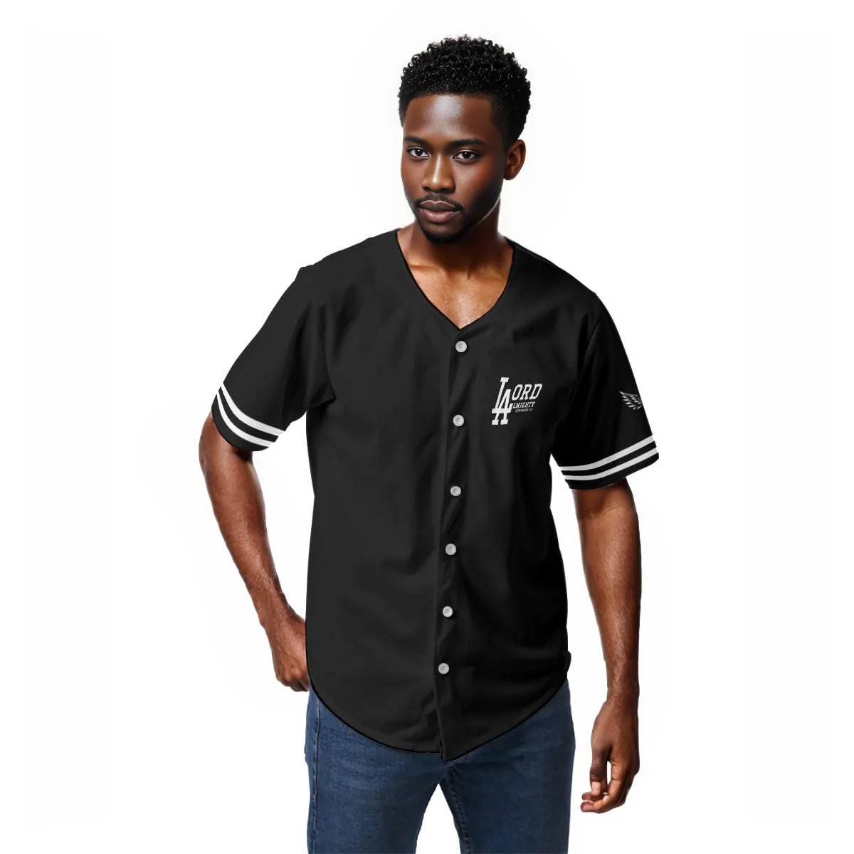 LA LORD ALMIGHTY Revelation 1:8  1 GOD Black Baseball Jersey