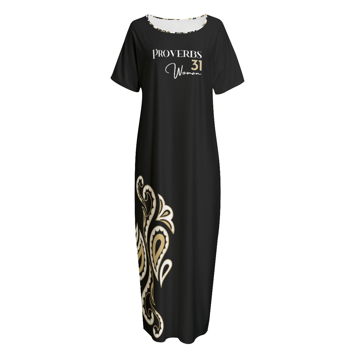 PROVERBS 31 Woman Paisley Long Gown Dress With Pockets