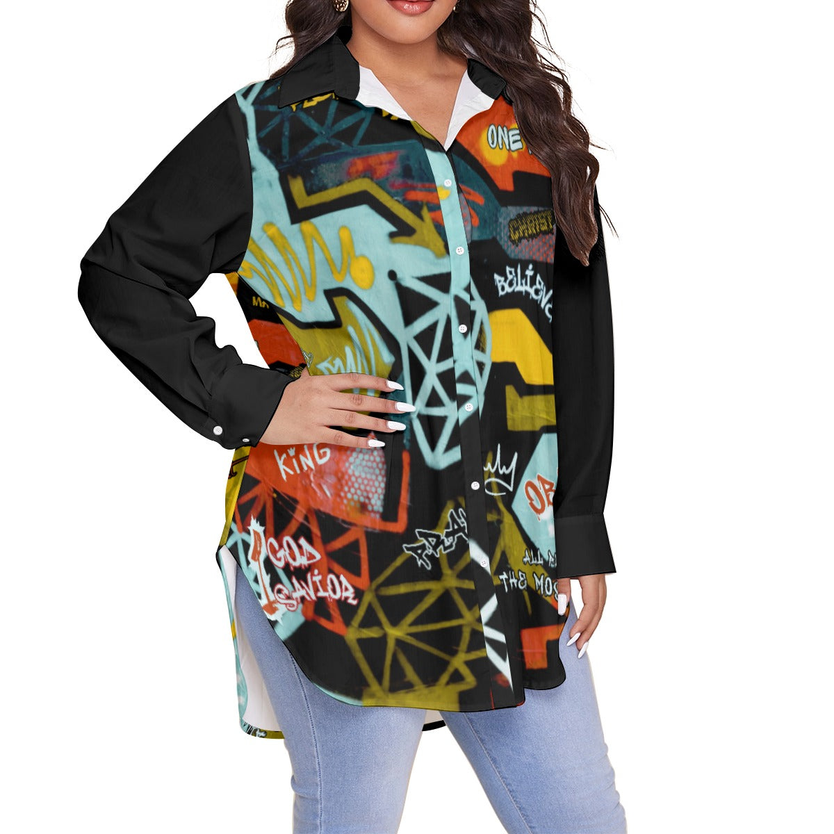 GRAFFITI GOD Long Button Shirt (Plus Size)