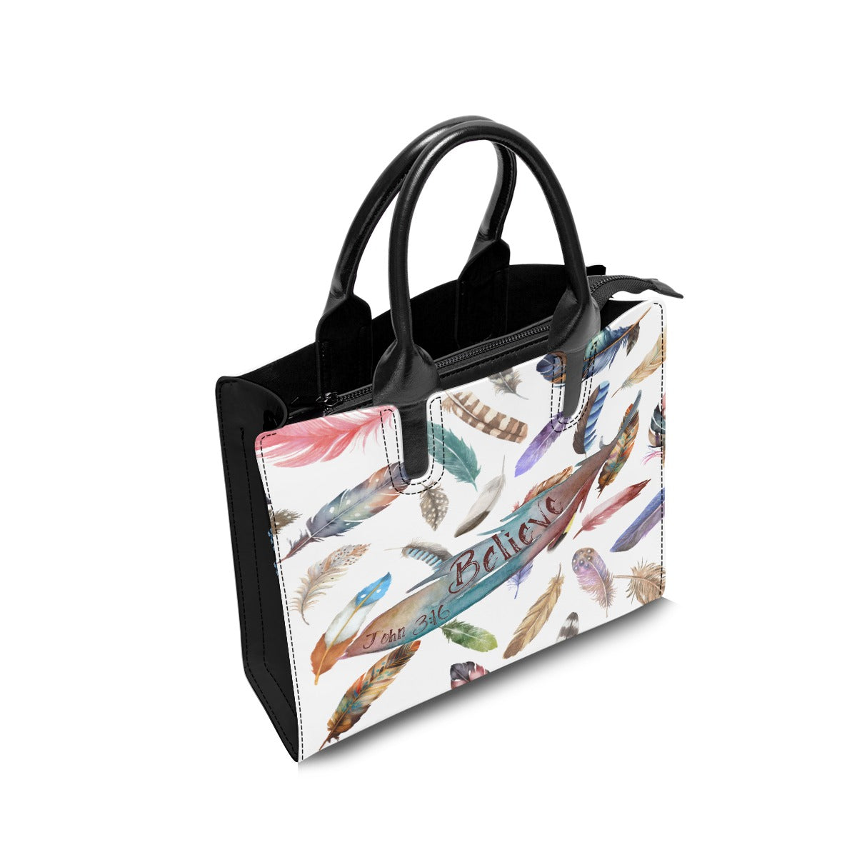 BELIEVE Feather Print Tote Purse