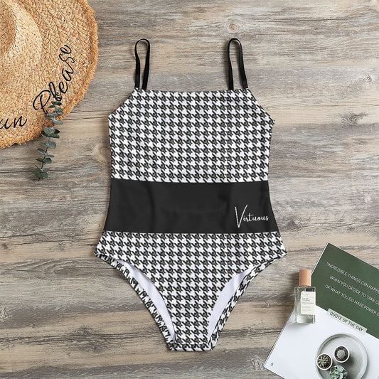 VIRTUOUS Houndstooth Halter Strap Swimsuit