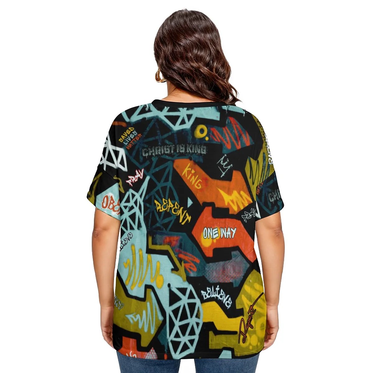 GRAFFITI GOD Plus Size Drop Shoulder T Shirt