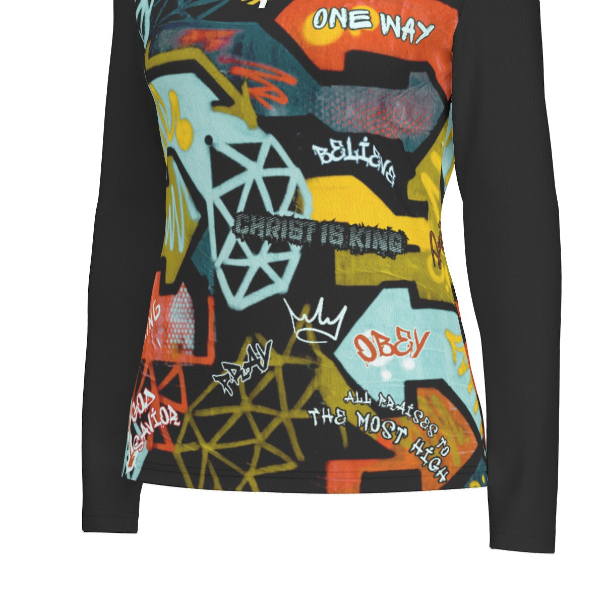 Women's GRAFFITI GOD Sports Collar Long Sleeve Jersey Shirt