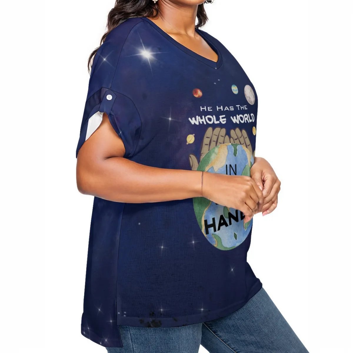 HE HAS THE WHOLE WORLD IN HIS HANDS Drop Should Short Sleeve Plus Size Shirt