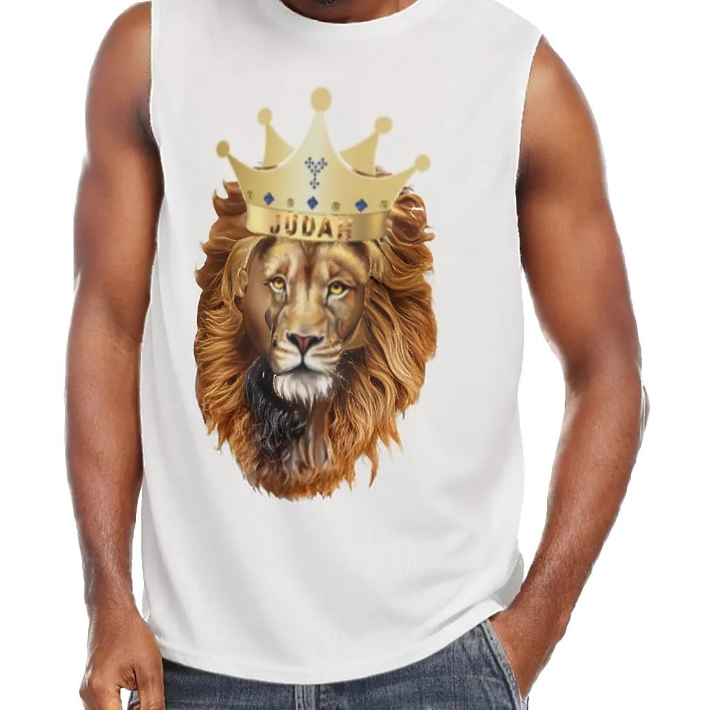 JUDAH CROWN KING White O Neck Sleeveless T Shirt