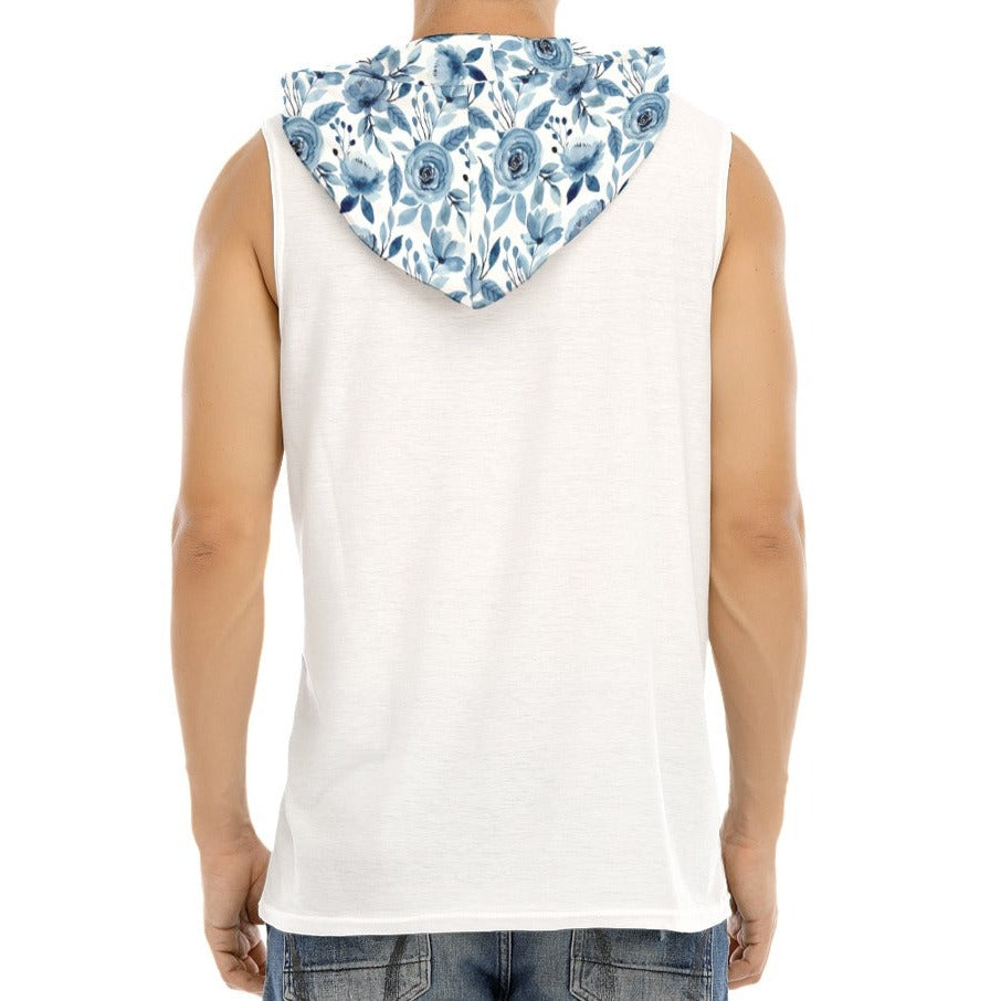 ONE GOD Blue Floral Sleeveless Hoodie Vest