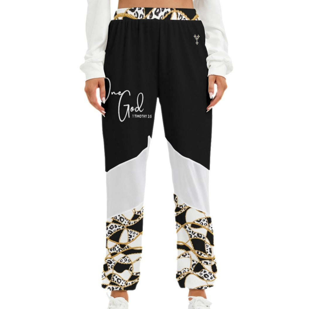 ONE GOD Black and White Leopard Chain Print Mesh Pants