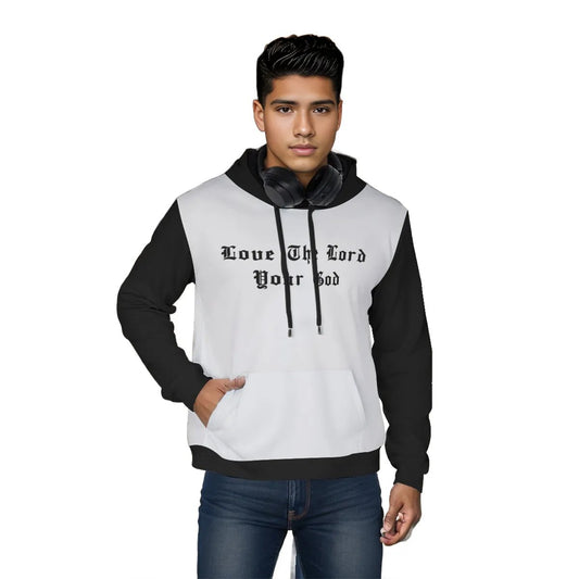 LOVE THE LORD YOUR GOD Old English Letter Black Sleeve Hoodie