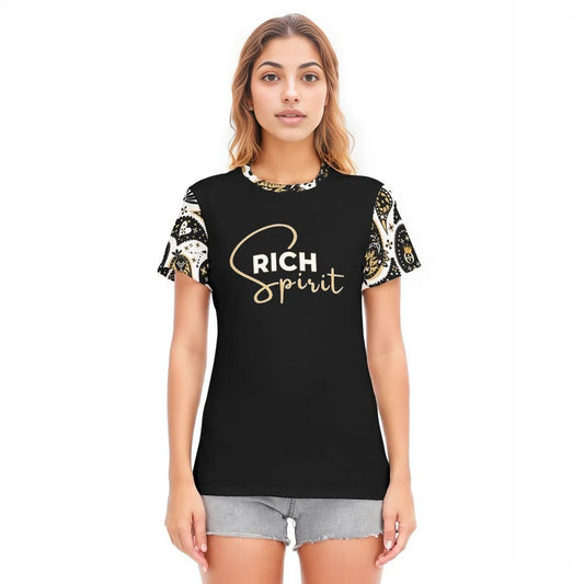 RICH SPIRIT Paisley Sleeve Round Neck Cotton T Shirt