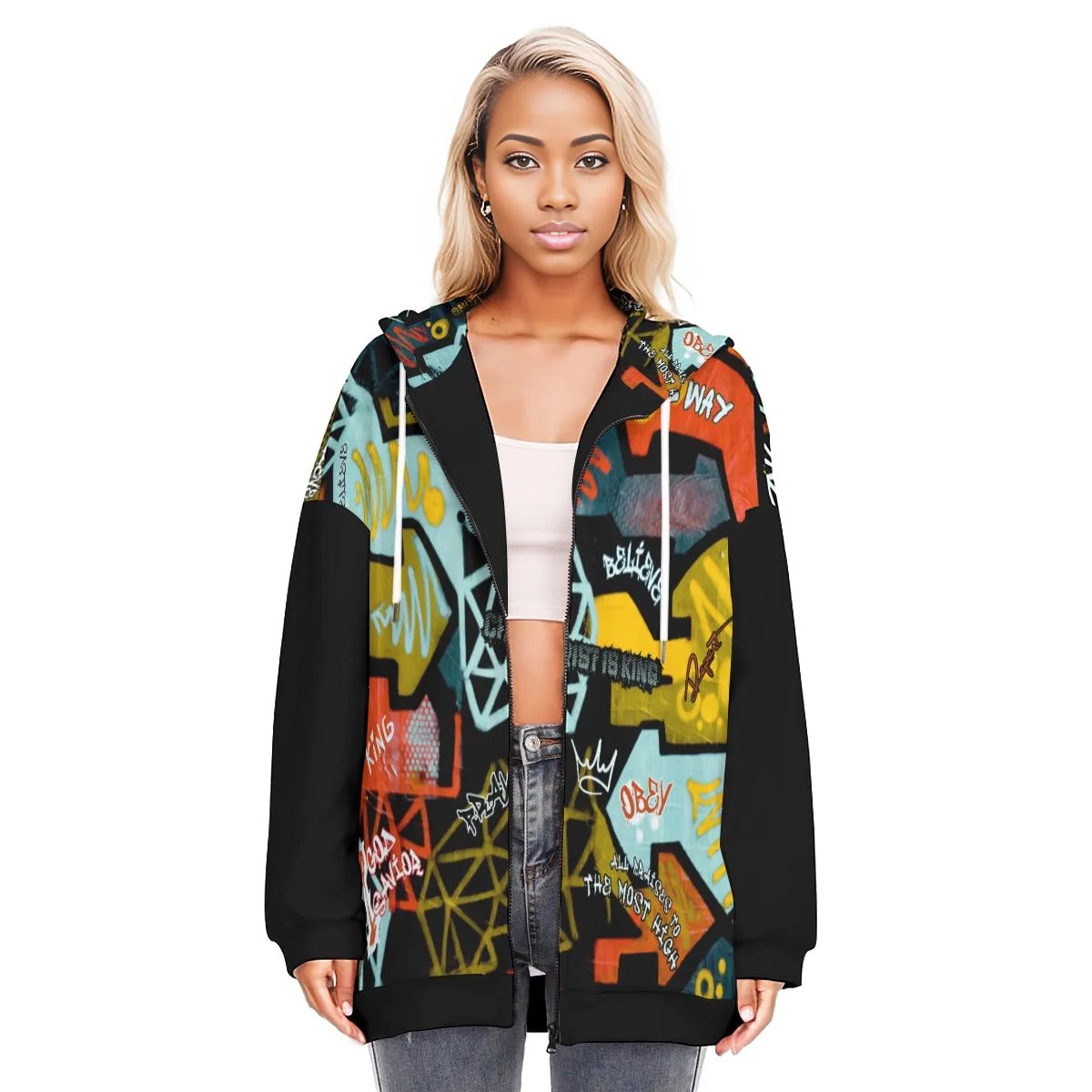 GRAFFITI GOD Long Zip Up Hoodie