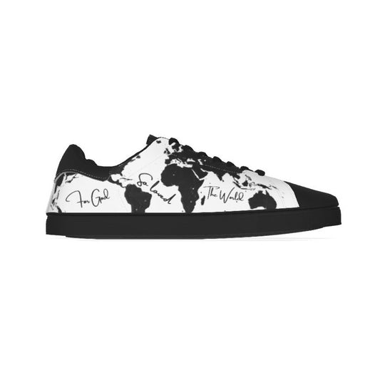 FOR GOD SO LOVED THE WORLD Map Print Men's Leather Sneakers