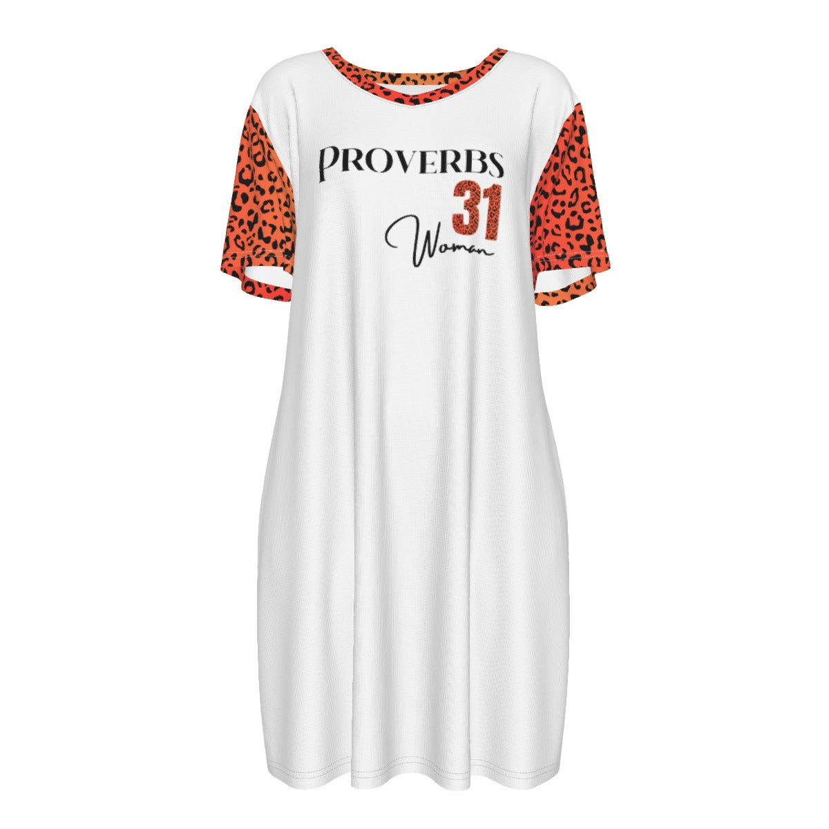 Proverbs 31 Woman White Neon Orange Leopard Dress