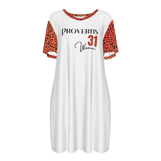 Proverbs 31 Woman White Neon Orange Leopard Dress