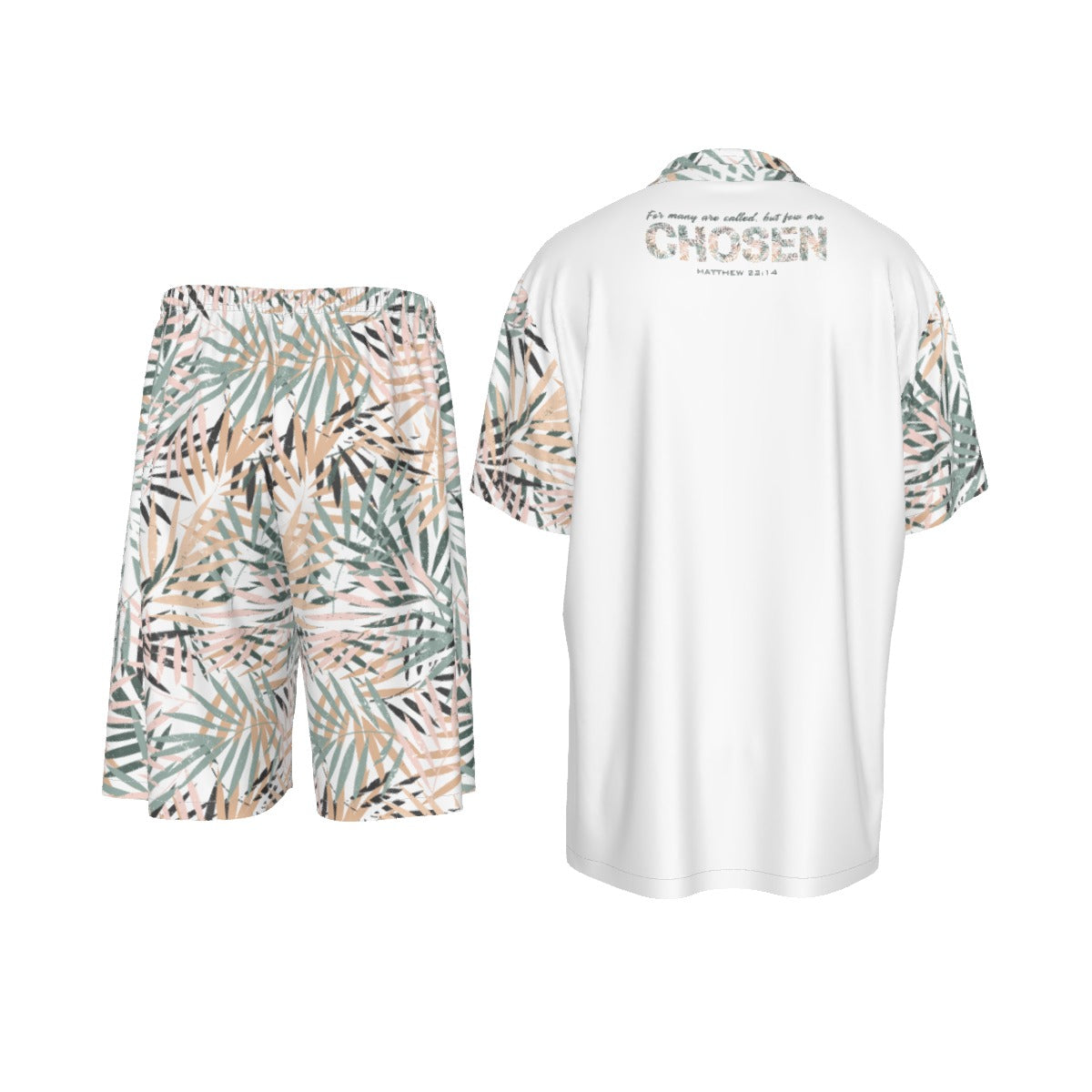 CHOSEN Matthew 22:14 Leaf Print Imitation Silk Shirt and Shorts Set