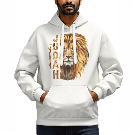 JUDAH LION Unisex White Fleece Pullover Hoodie