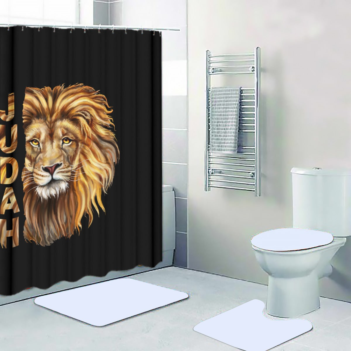 JUDAH LION Black Shower Curtain Set