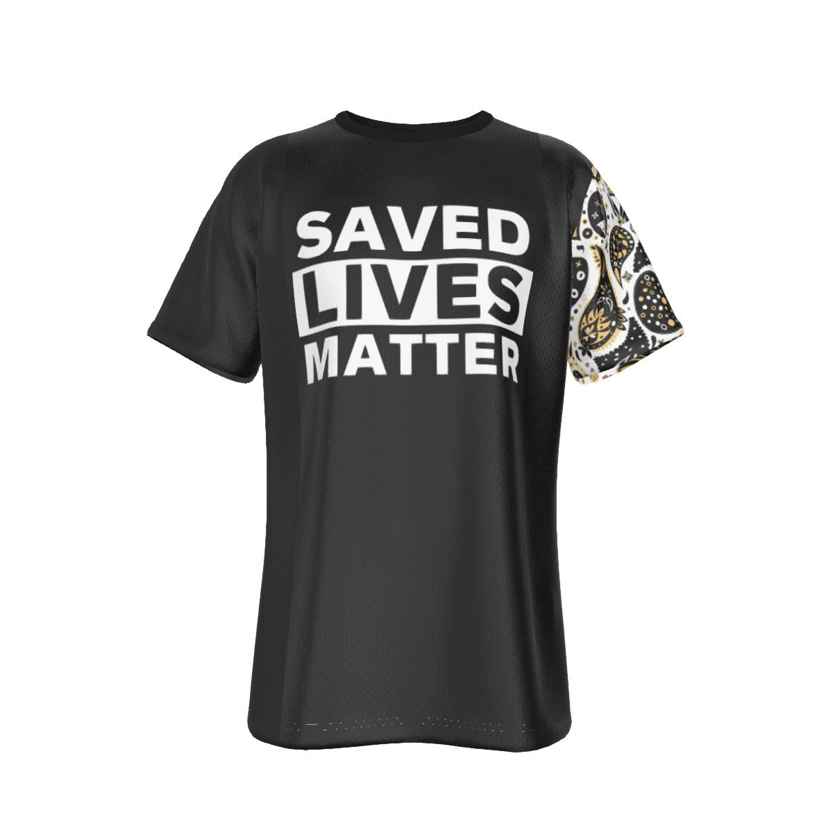 SAVED LIVES MATTER Romans 10:13 Scripture Paisley Sleeve Black T Shirt