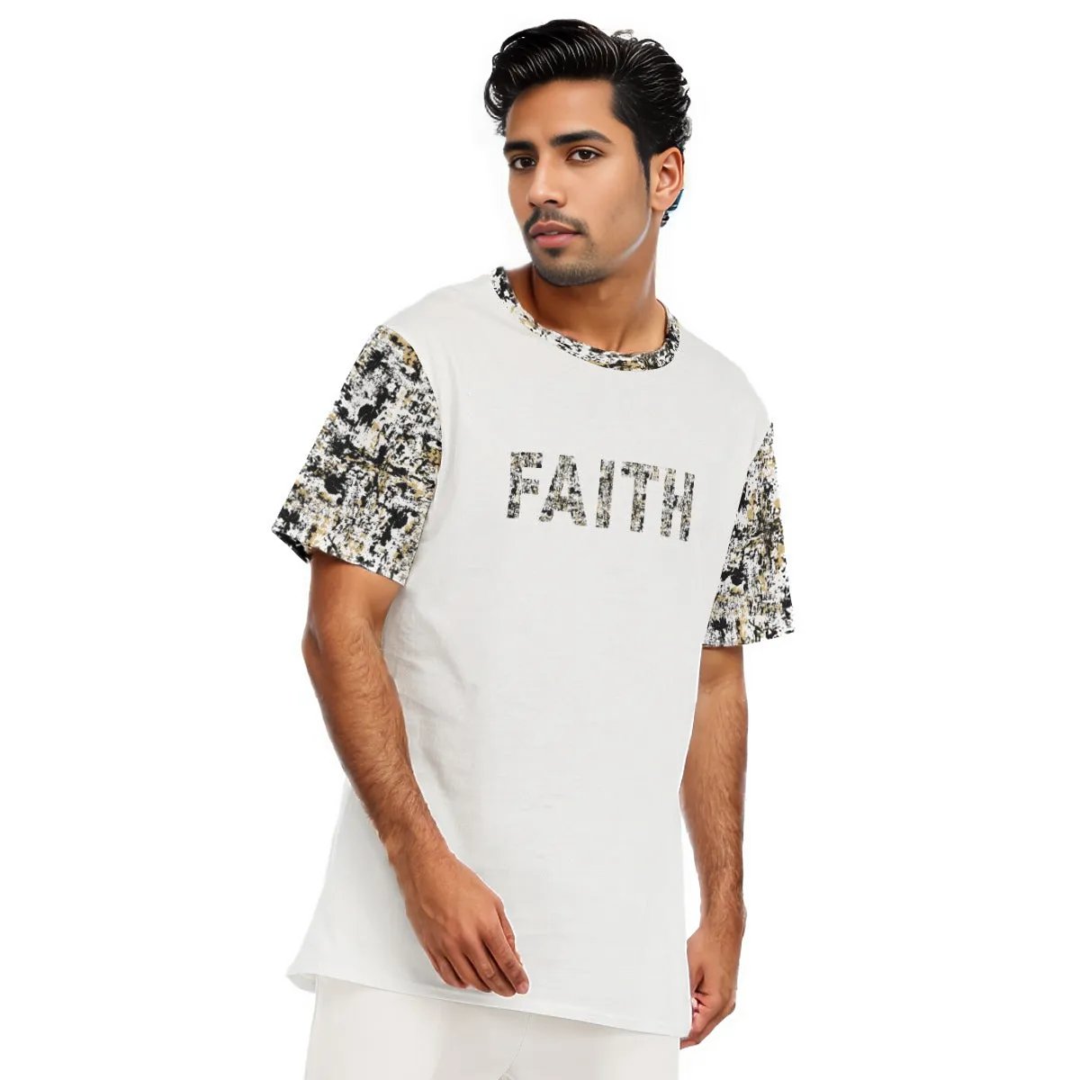 FAITH Ink Splatter Print Sleeve Cotton T Shirt