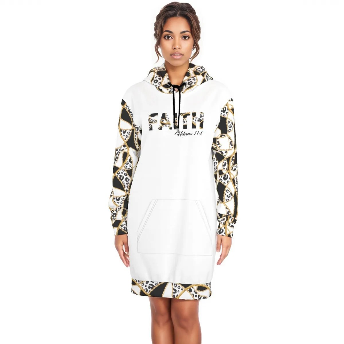 FAITH Hebrews 11:6 Leopard Print Cotton Pullover Hoodie Dress