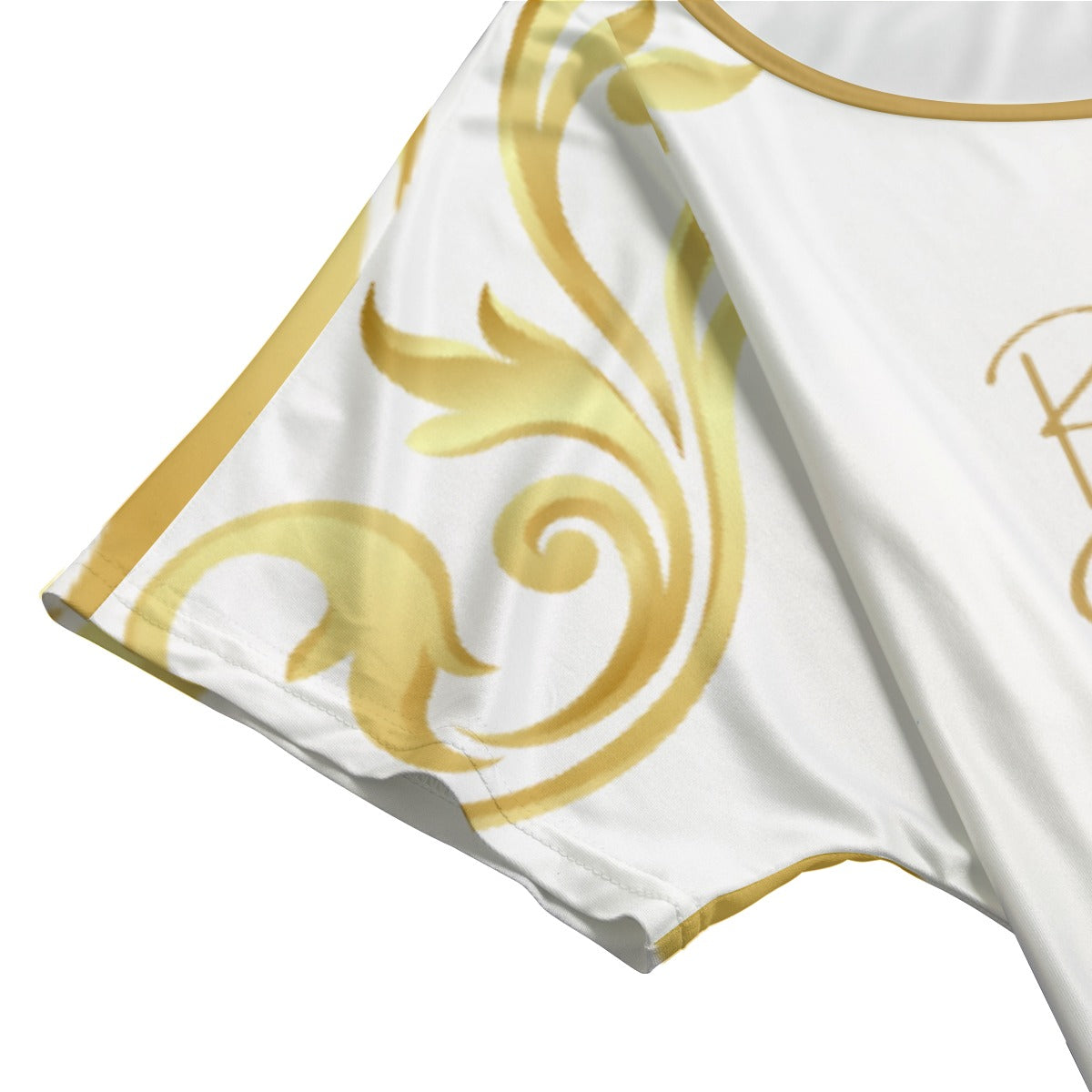 BELIEVER Romans 10:9 Gold / White Baroque Pattern Dress