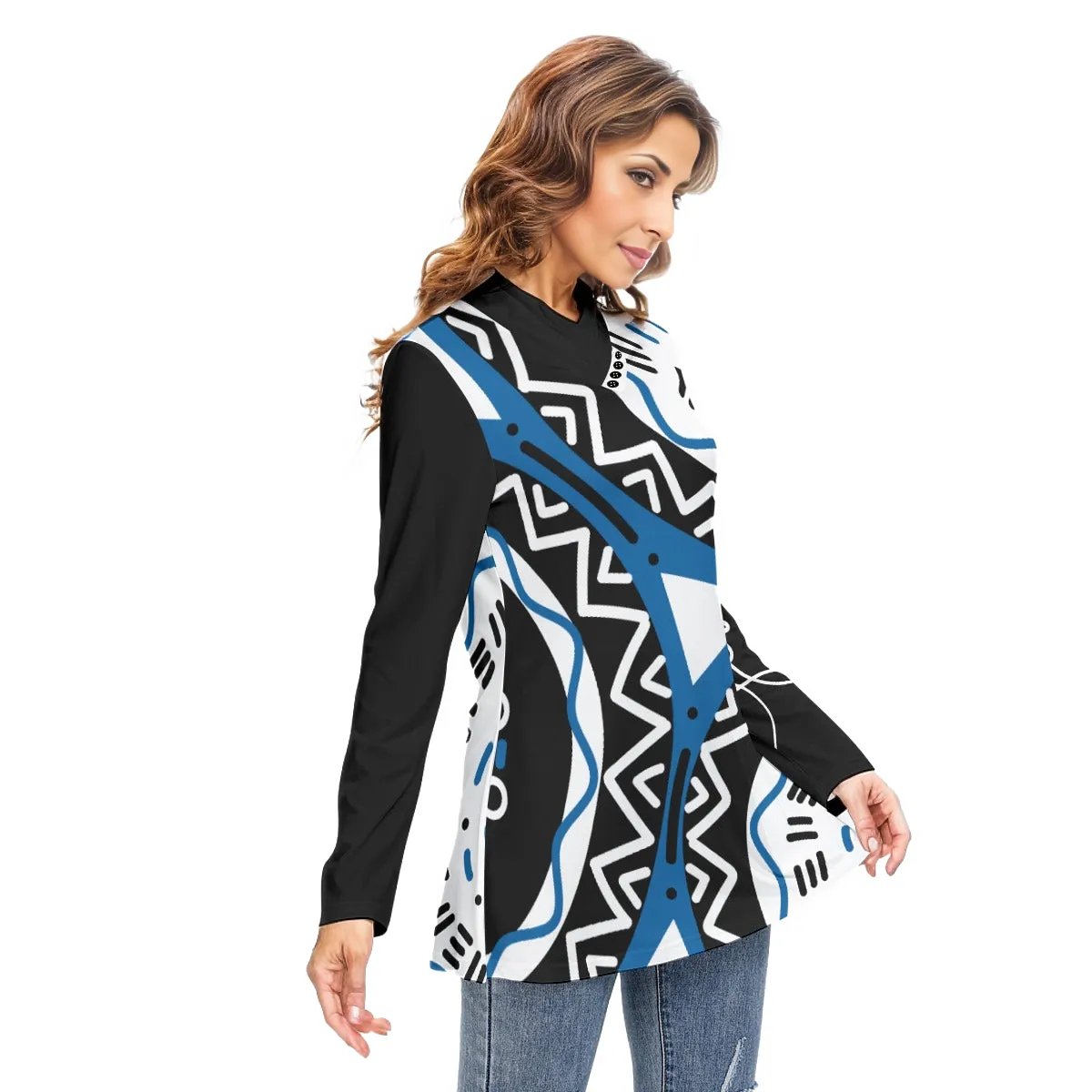 JESUS Sleeve Ethnic Pattern Long Sleeve Slim Casual Turtleneck Tunic