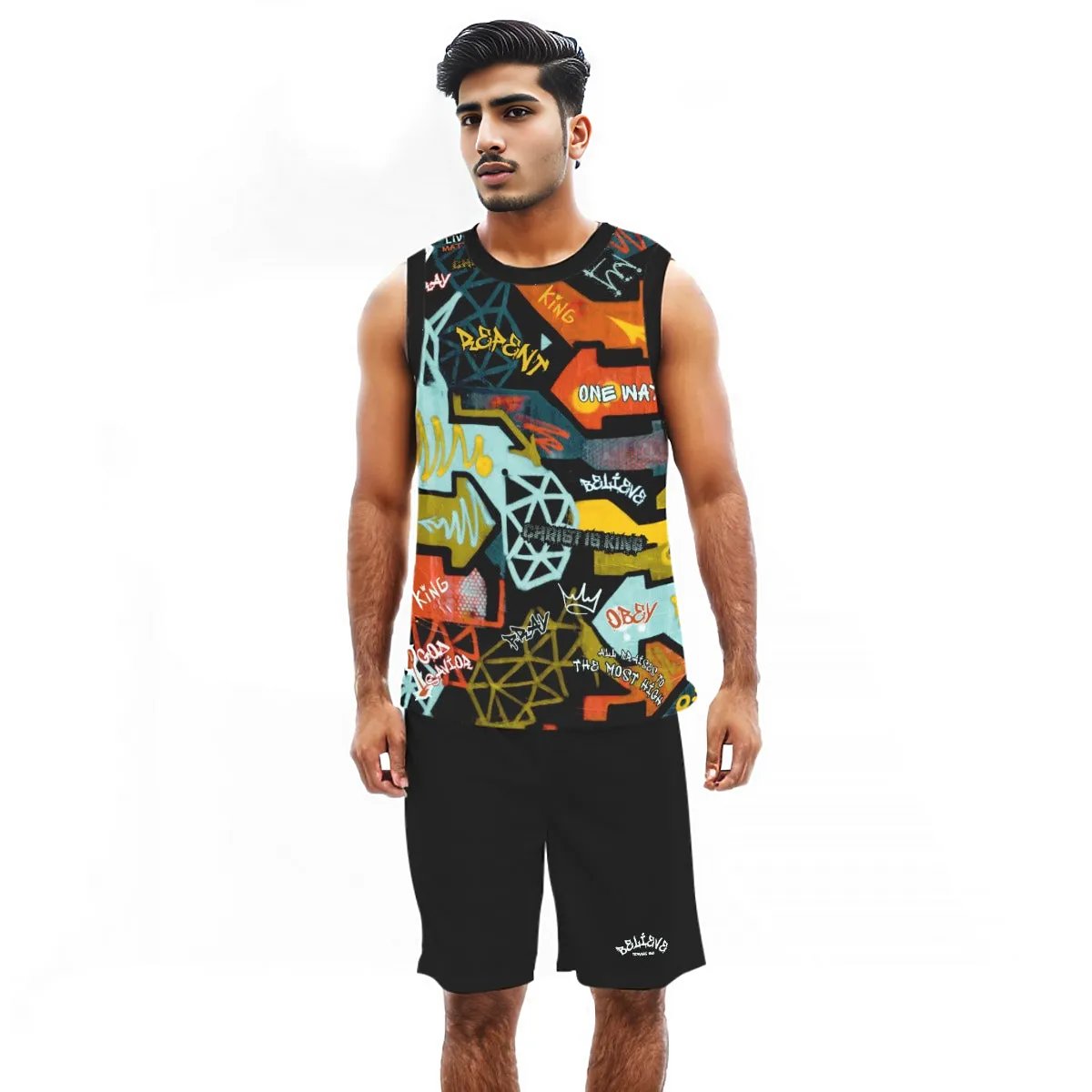 GRAFFITI GOD Sleeveless Basketball Shirt and Short Set