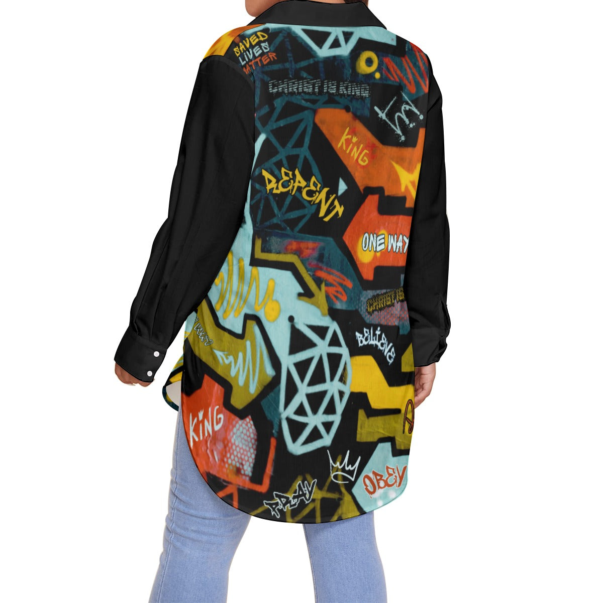 GRAFFITI GOD Long Button Shirt (Plus Size)