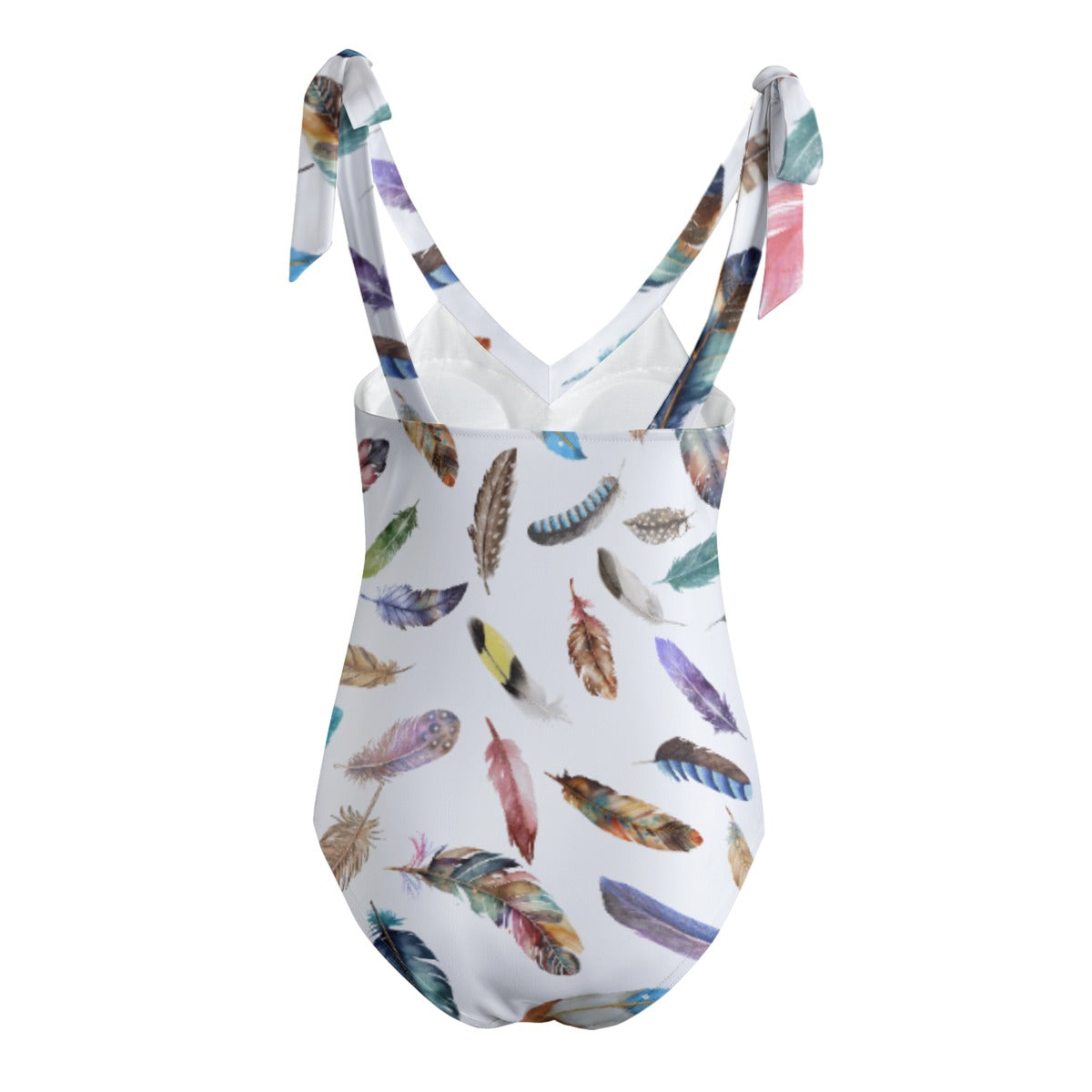 BELIEVE John 3:16 White Feather Print Tie Shoulder One-Piece Padded Swimsuit