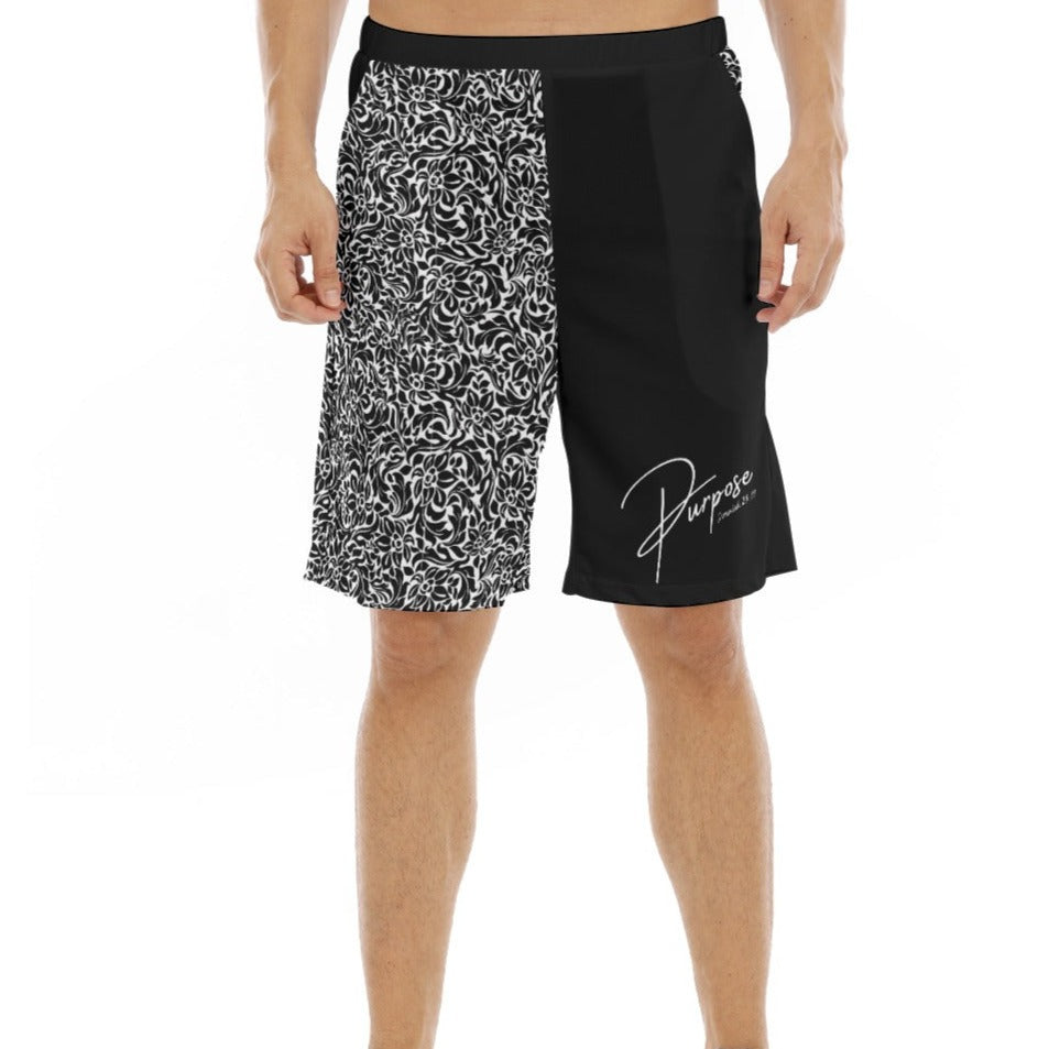 PURPOSE Jeremiah 29:11 Flat Knee Black / White Floral Pattern Shorts