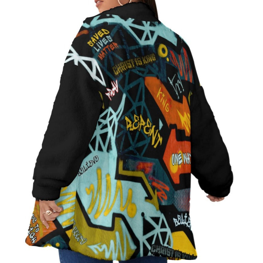 Unisex GRAFFITI GOD Borg Fleece Zipper Coat