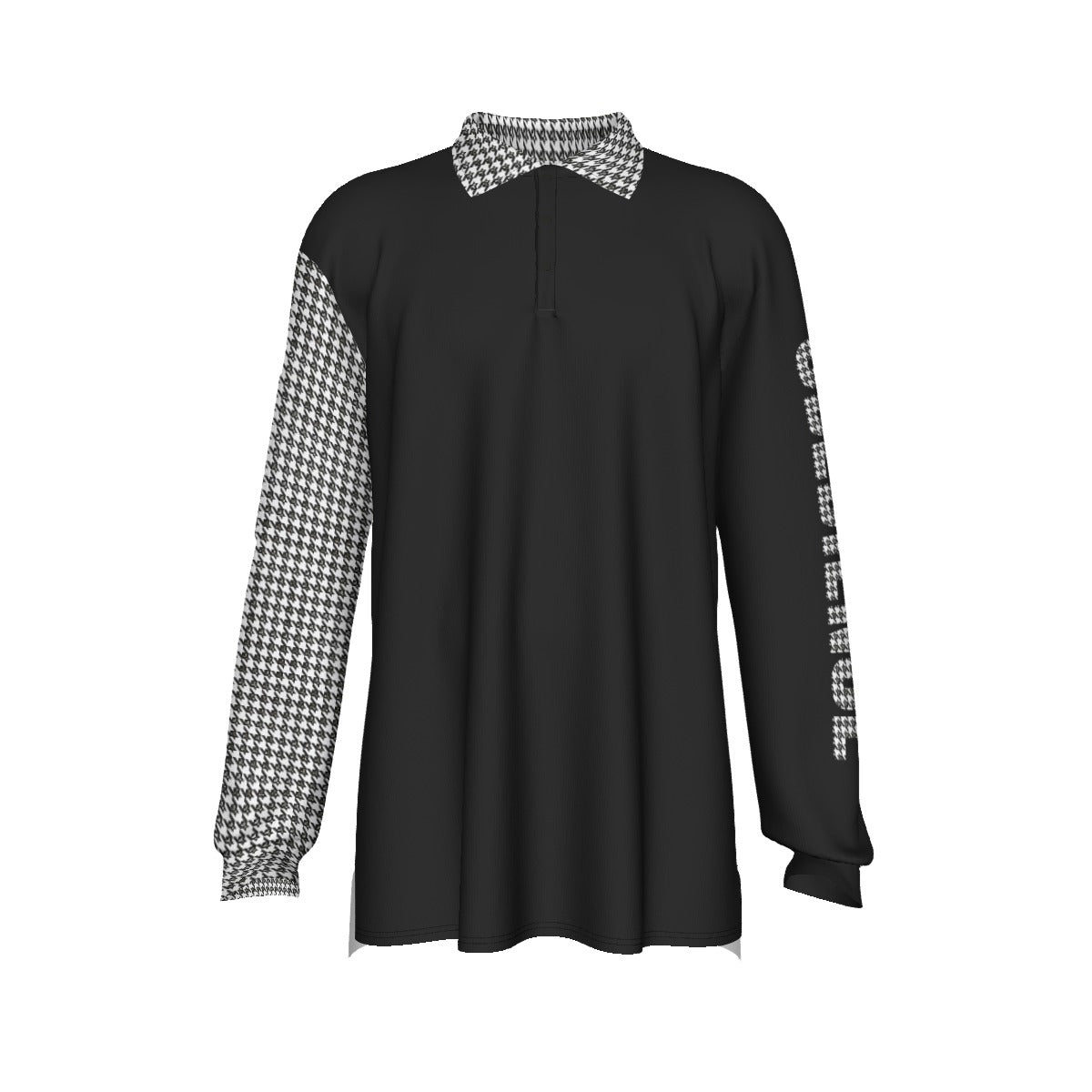 OBEDIENCE Houndstooth PrintbLong Sleeve Polo Shirt