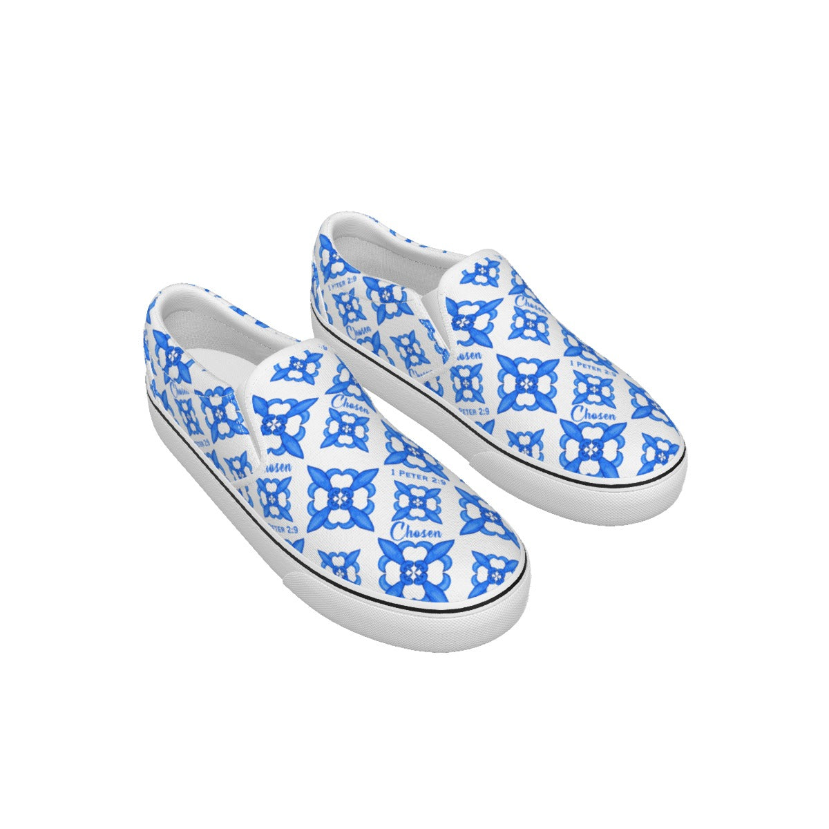 Men's CHOSEN 1 Peter 2:9 Blue / White Slip On Sneakers