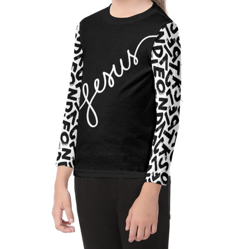 JESUS Letter Pattern Black Long Sleeve T Shirt