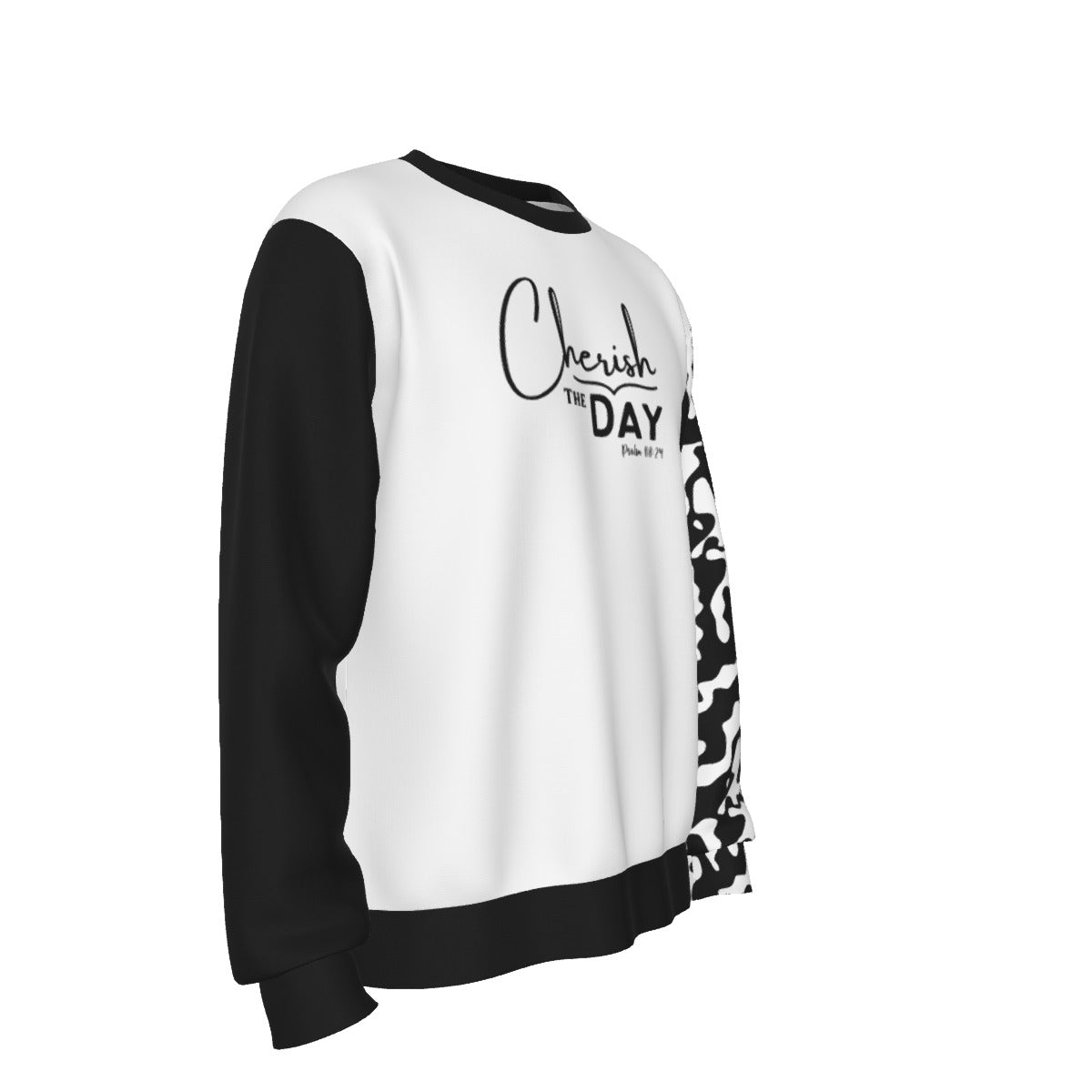 CHERISH THE DAY Black / White Camouflage Sleeve Sweater