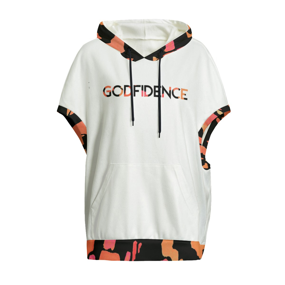 GODFIDENCE Pink Orange and Black Camouflage Print Knitted Fleece Cloak With Pockets