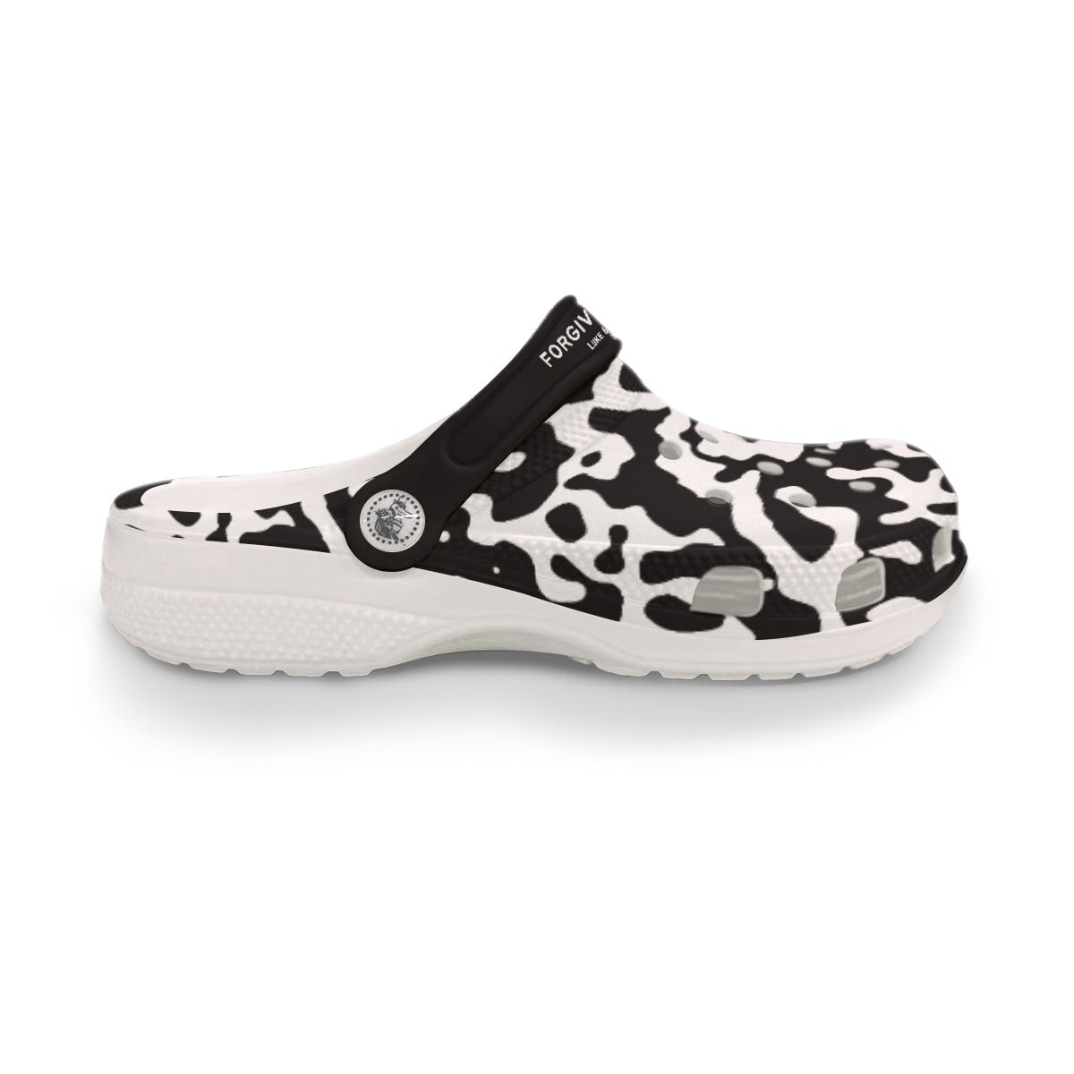 Women's FORGIVENESS Black and White Camouflage Clogs