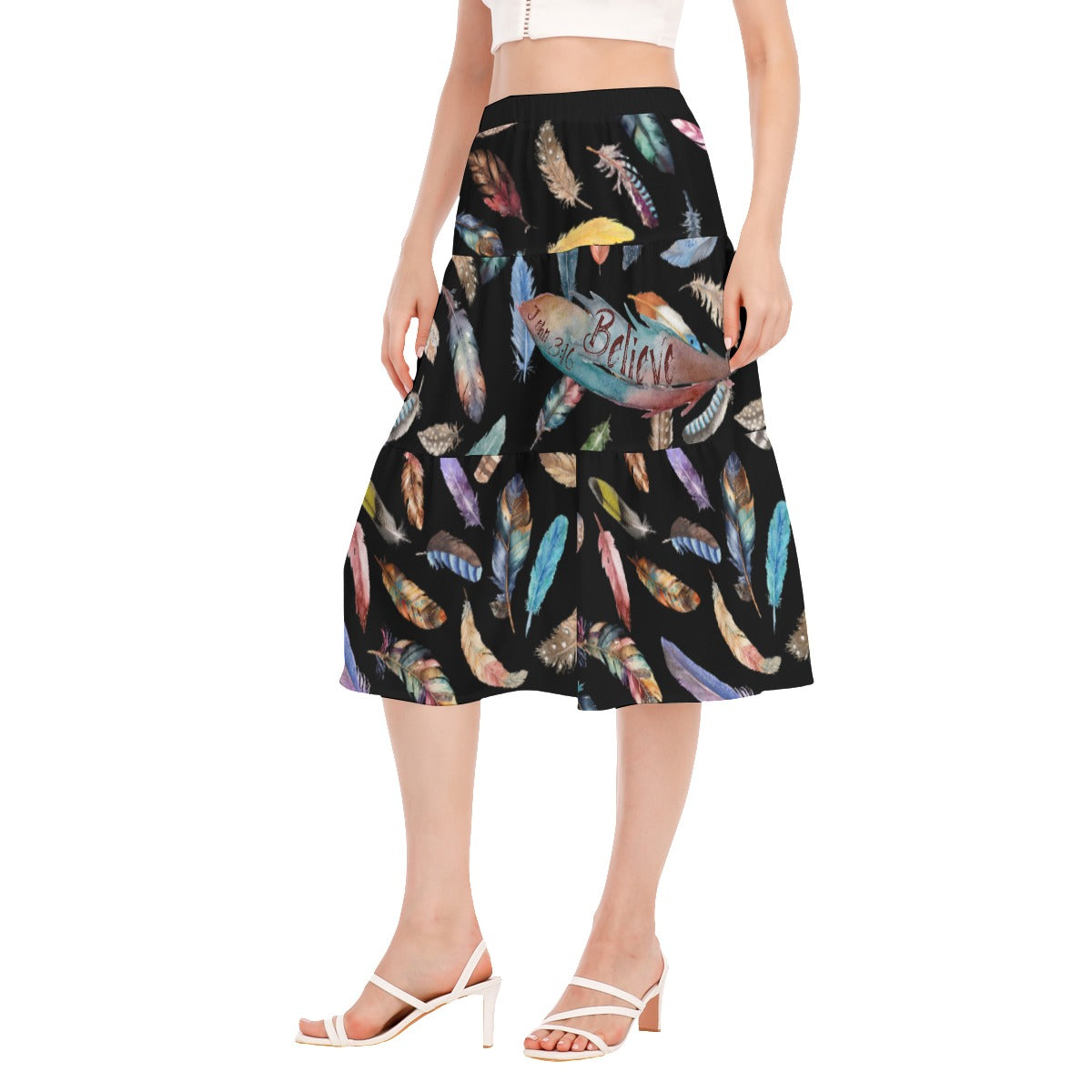 BELIEVE Feather Print Skirt