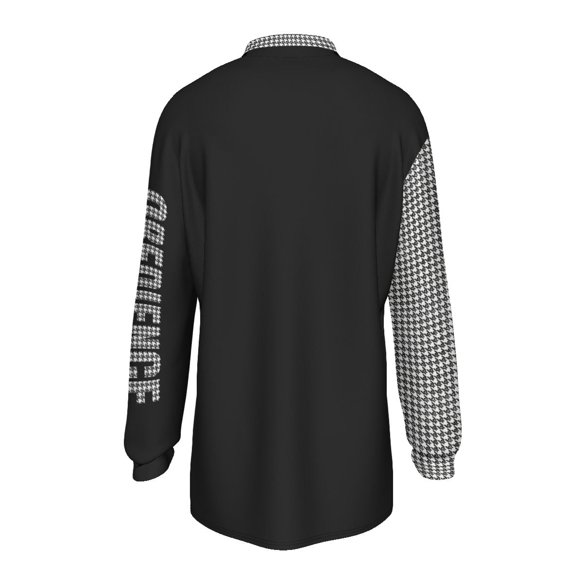 OBEDIENCE Houndstooth PrintbLong Sleeve Polo Shirt