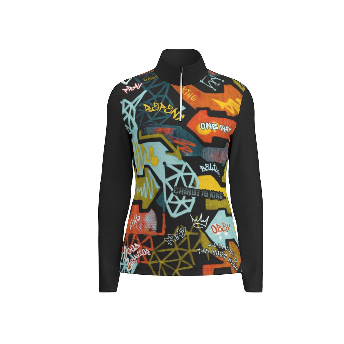 Women's GRAFFITI GOD Sports Collar Long Sleeve Jersey Shirt