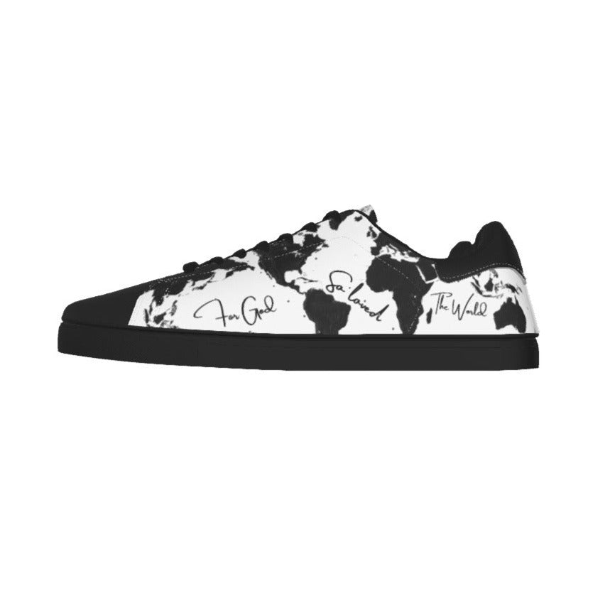 FOR GOD SO LOVED THE WORLD Map Print Men's Leather Sneakers