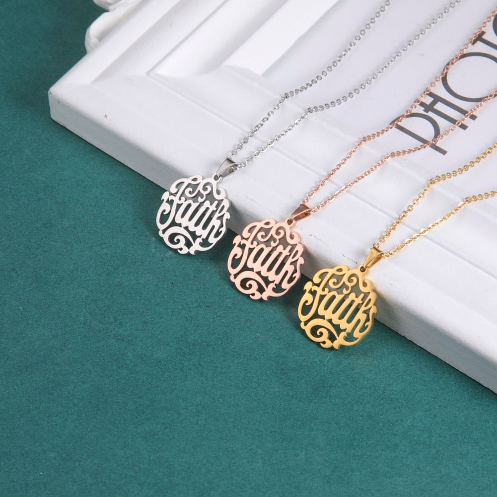 Hope / Faith Hollow Pendant Necklaces