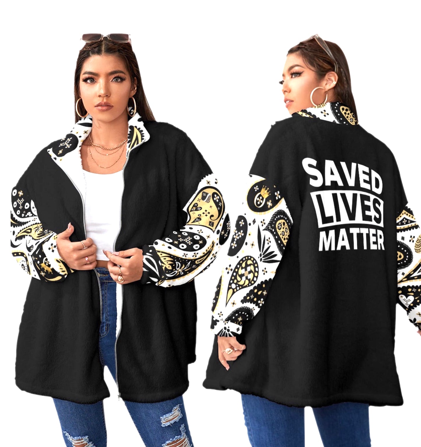 SAVED LIVES MATTER Borg Fleece Coat With Zipper (Unisex)